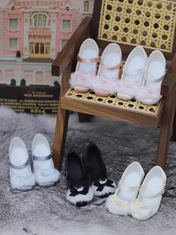 BJD Shoes Girl White Pink Blue Black Beige Furry Bowknot High Heel Shoes for SD Size Ball Jointed Doll