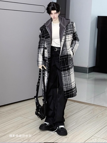 BJD Clothes Boy Black and White Plaid Overcoat for ID75/73/68 Ball-jointed Doll