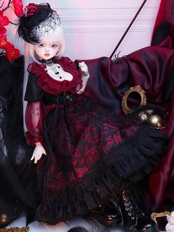 BJD Clothes Girl Black Red Rose Dress Suits for MSD Size Ball-jointed Doll