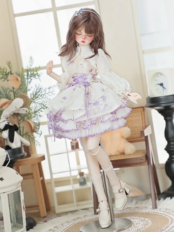 BJD Clothes Girl【Violet】White Purple Rose Princess Dress Suits for MSD Size Ball-jointed Doll