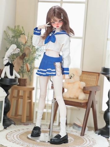 BJD Clothes Girl Blue White Sailor Dress Suits for MSD Size Ball-jointed Doll