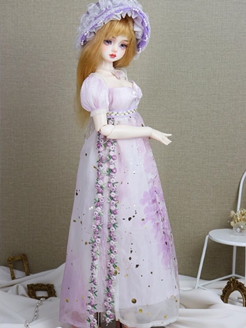 BJD Clothes Girl Purple Floral Gauze Split Dress for MSD Size Ball-jointed Doll