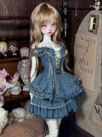 BJD Clothes Girl Blue Denim Dress for MSD Size Ball-jointed Doll