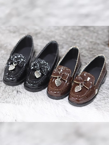 BJD Shoes Girl Black Brown Heart Loafer Shoes for SD Size Ball Jointed Doll