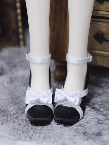 BJD Shoes Girl Black White Bowknot Shoes for SD Size Ball Jointed Doll