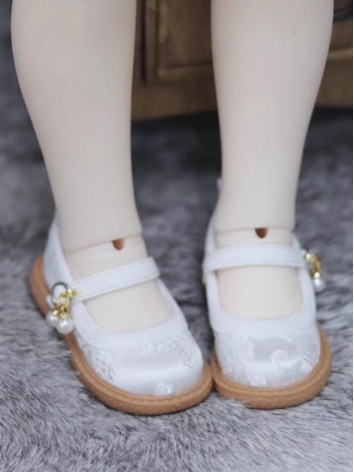 BJD Shoes Girl White Embroidery Shoes for MSD Size Ball Jointed Doll