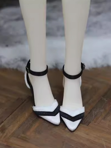 BJD Shoes Girl Black White High Heel Shoes for SD DD SDGR SD16 Size Ball Jointed Doll