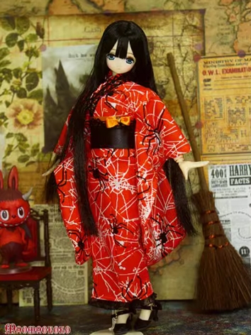 BJD Clothes Girl Red Spider Kimono Dress for OB27/OB25/OB24/OB23/OB22/OB21/Blythe/Licca Size Ball-jointed Doll