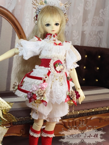 BJD Clothes Girl White Red Christmas Dress Suit for MSD Ball-jointed Doll